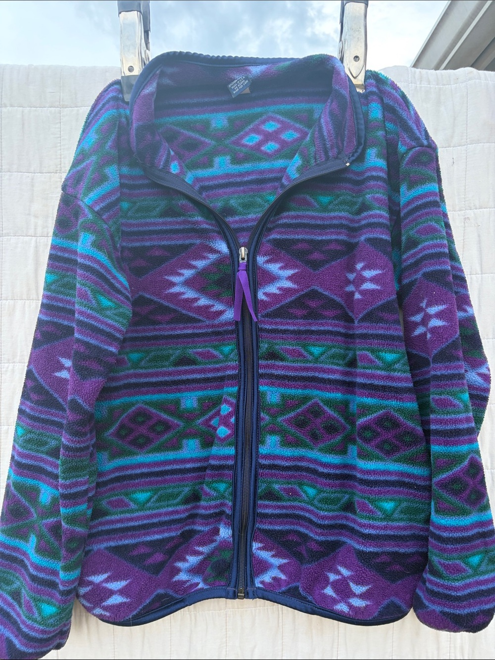 Women’s Patterned Fleece Jacket - Purple Teal Aztec